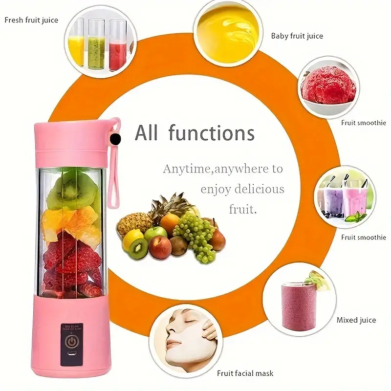 1pc wireless portable blender six leaf blade usb rechargeable mini juice blender suitable for juice shakes and smoothies juice milk fruit and vegetable mini juicing cups details 1
