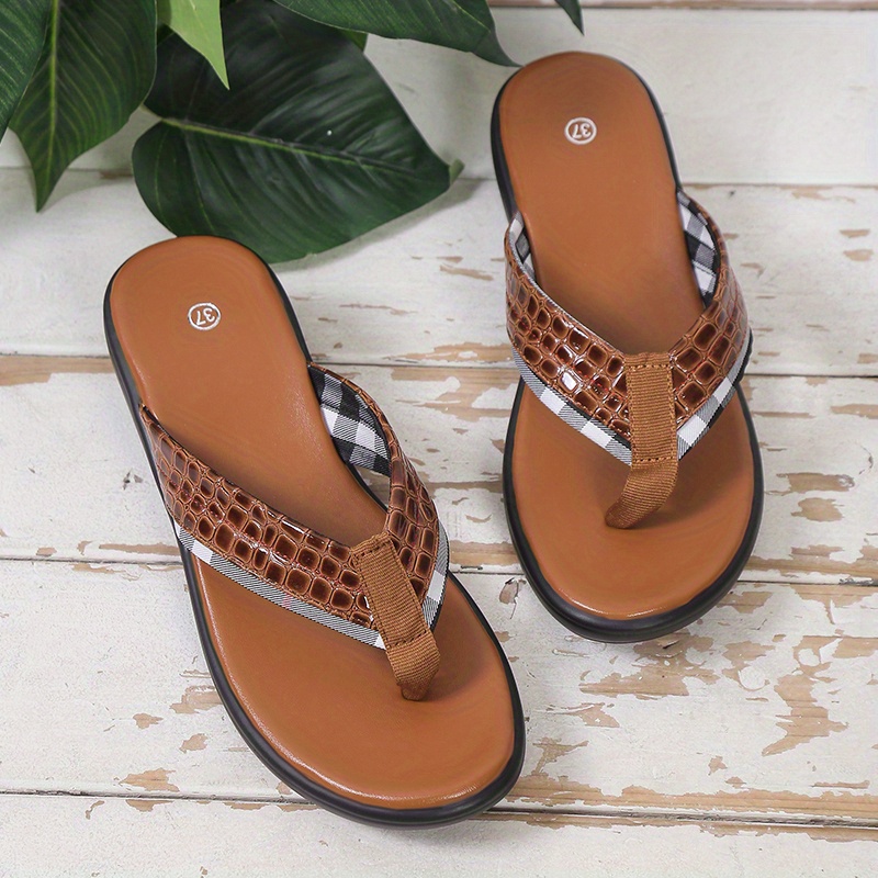 women s wedge flip flops fashionable crocodile print slide details 8