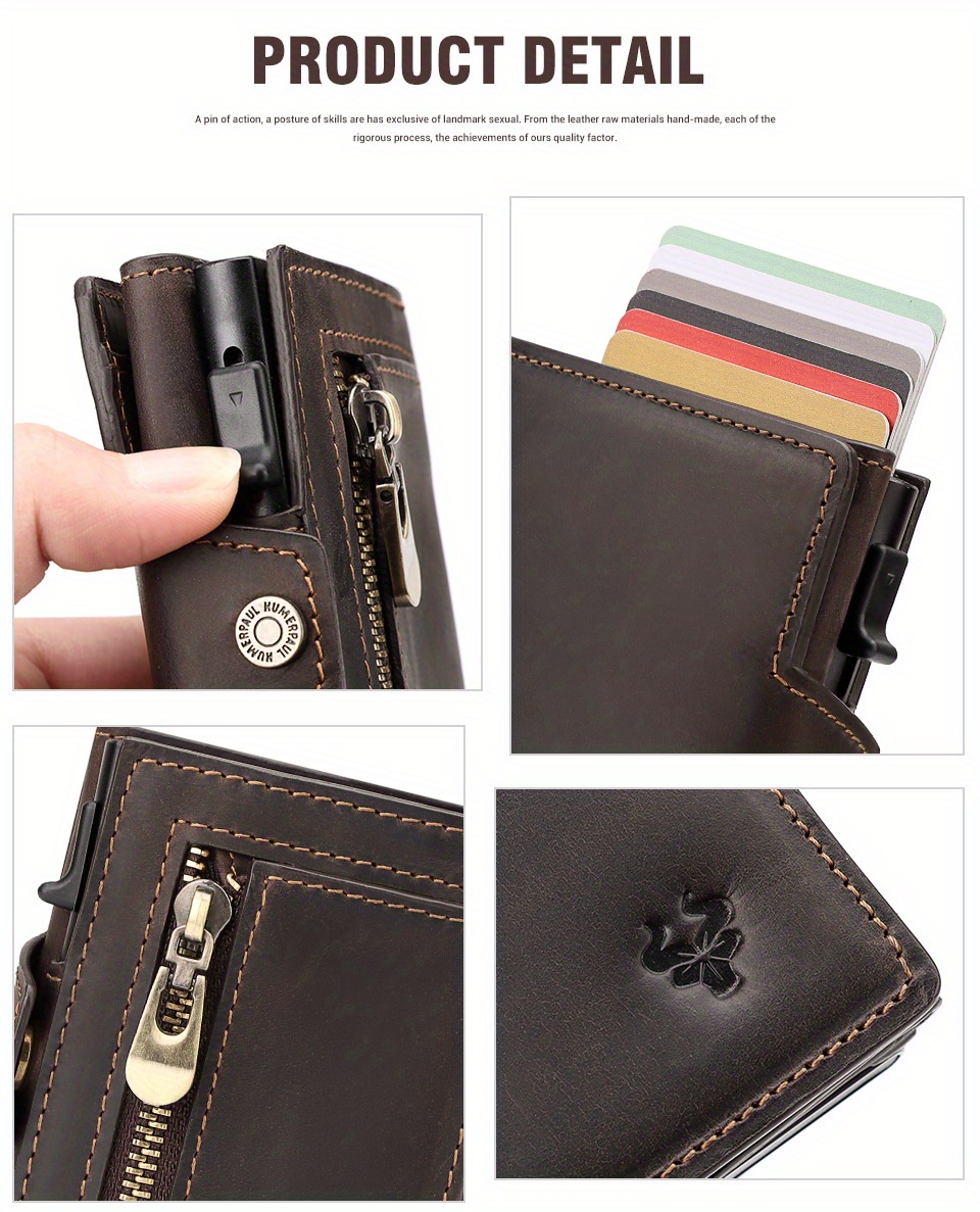 Paul Foreign Trade Oil Wax Crazy Horse Cowhide Coin Pocket Automatic Card RFID Metal Card Box Leather Card Bag