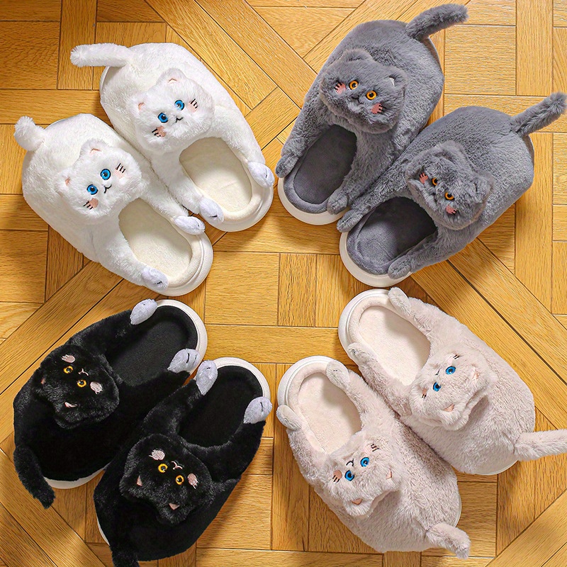 Kawaii Hugging Cat Plush Slippers Warm Cozy Fuzzy Indoor - Temu Netherlands