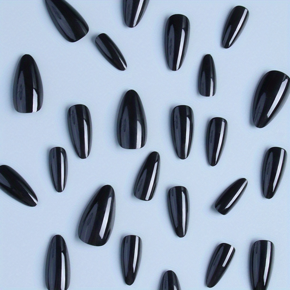 black almond press on nails meidum fake nails glossy false nails for women and girls 24 pcs halloween nails details 4