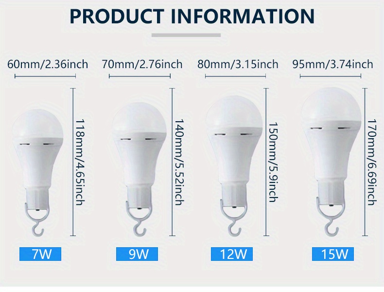 Rechargeable Emergency Led Bulb, (50w- Equivalent) Daylight White 6000k,  With Switch Hook Energy-saving Multi-function Battery Backup Emergency Light,  For Power Outage Camping Outdoor Activity, E 27 Base - Temu