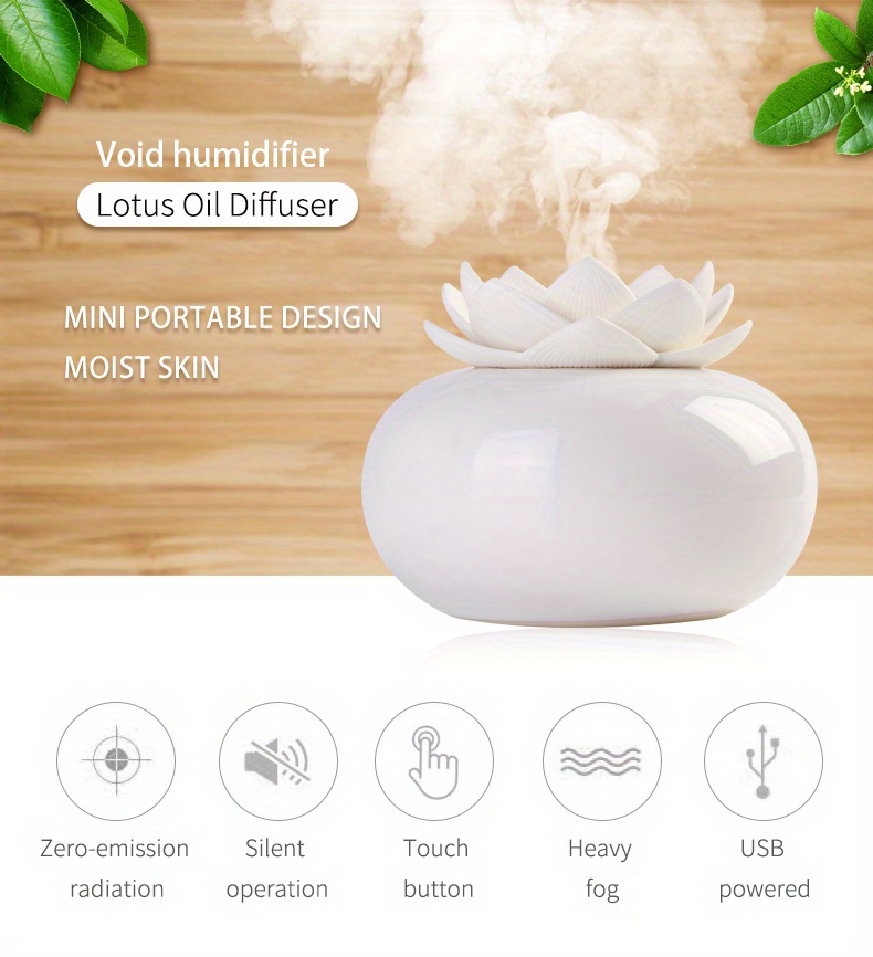1pc 200ml ceramic lotus aroma essential oil diffuser ultra quiet humidifier for home and office use touch switch purifying air and hydrating device perfect for yoga and spa enhance your mood and relaxation details 0