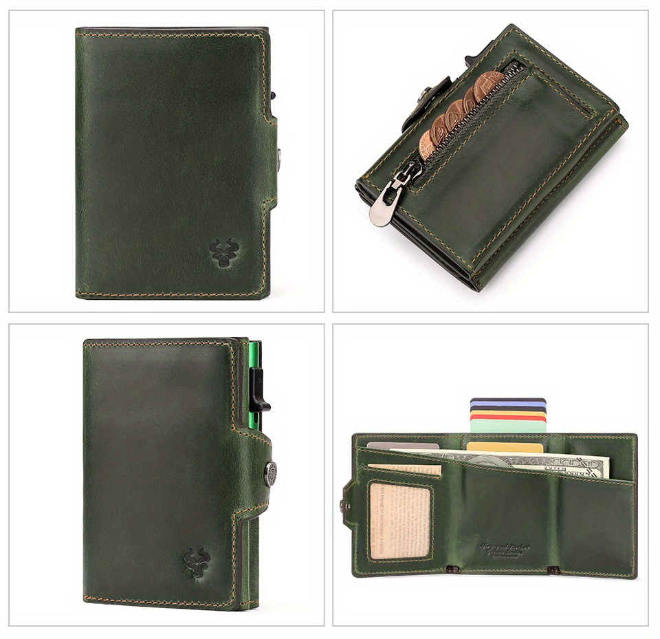 Paul Foreign Trade Oil Wax Crazy Horse Cowhide Coin Pocket Automatic Card RFID Metal Card Box Leather Card Bag