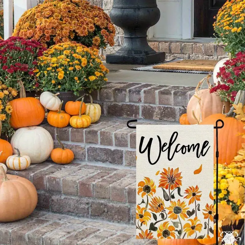 1pc Fall Thanksgiving Floral Garden Flag 12x18 Inch Small Double Sided Burlap Welcome Yard Autumn Wedding Outside Decoration 12 X 18 Inch 28 X 40 Inch No Flagpole details 2