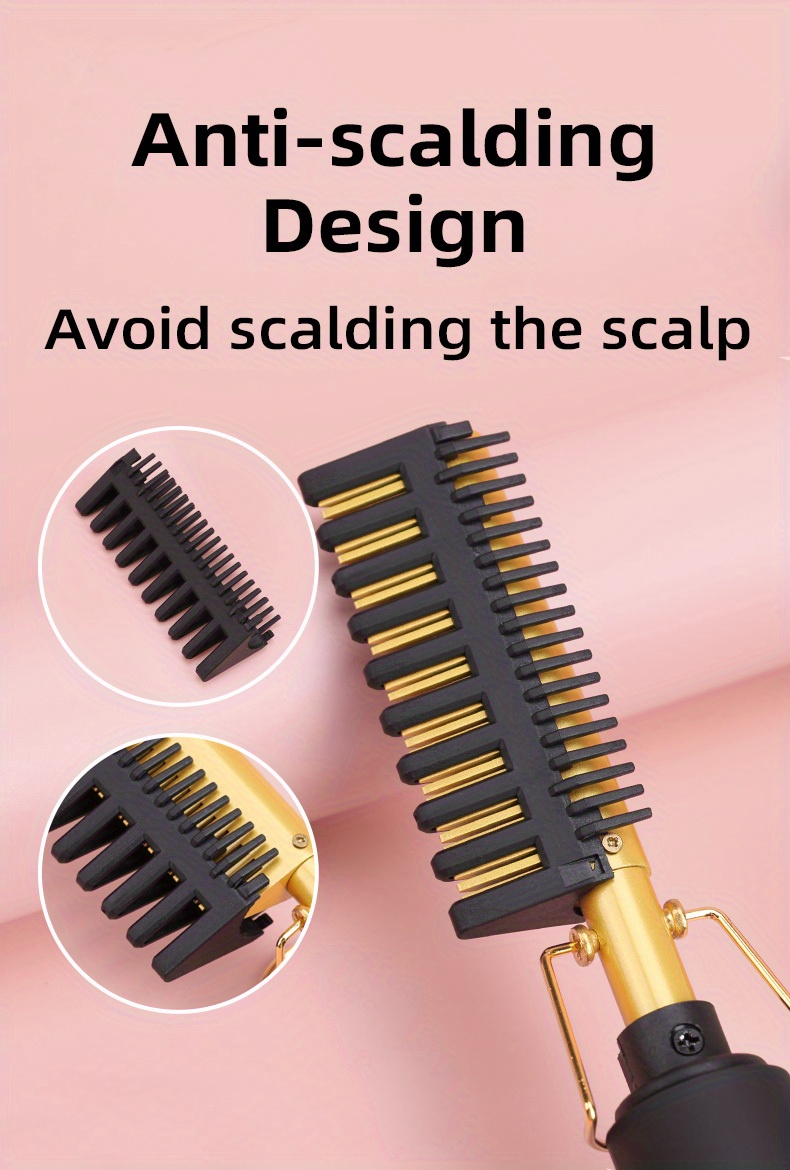 electric hot comb professional hair straightener heat ceramic press comb multifunctiona curling and straightening dual purpose hair straightening comb details 2