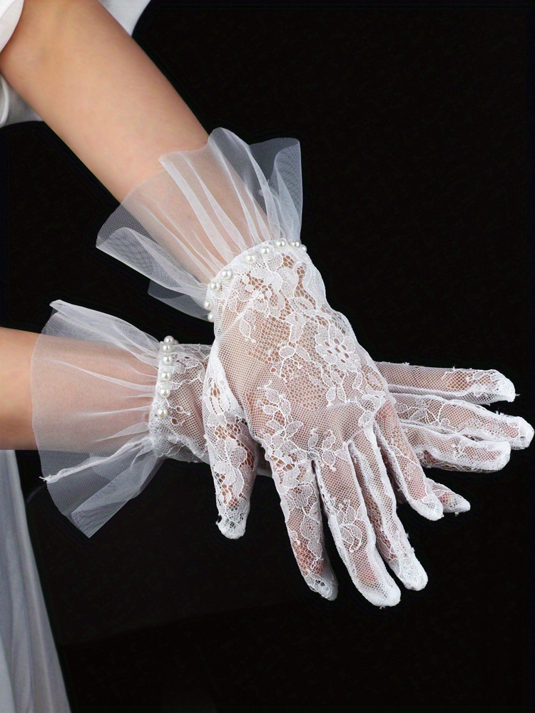  Acenail Guantes cortos blancos para mujer, guantes de boda  transparentes florales para fiesta de té, guantes de ópera de noche de los  años 20, guantes de novia, #1 Blanco : Ropa