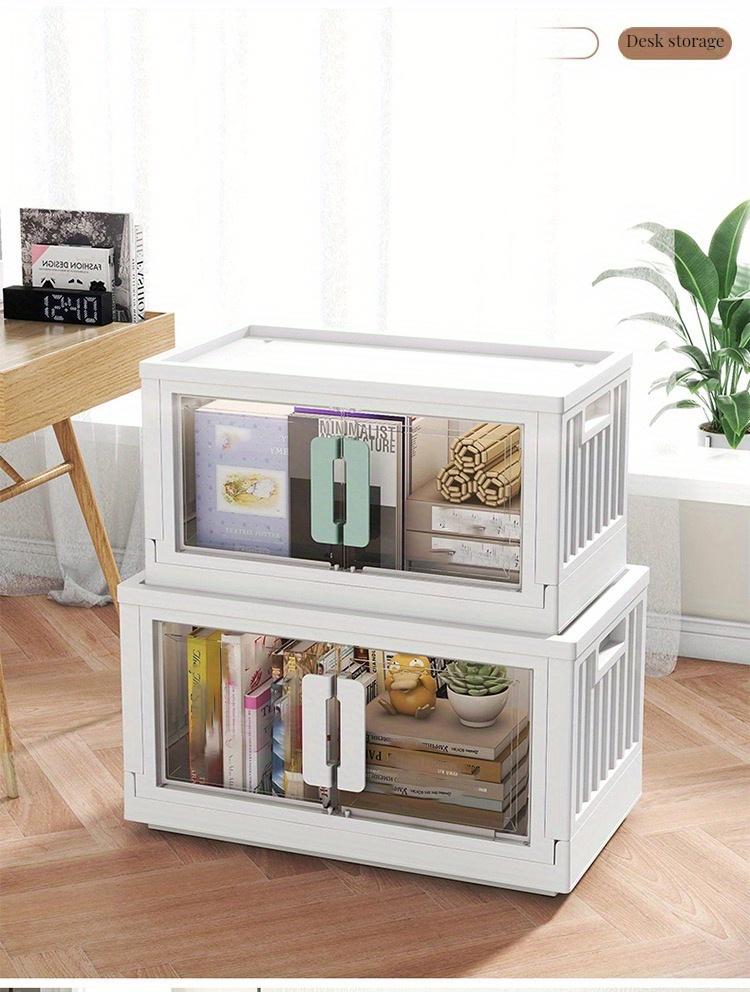 Double Door Folding Box Storage Cabinet Transparent Multifunction Plastic  Closet Container for Toys Book Car Offical Organizer