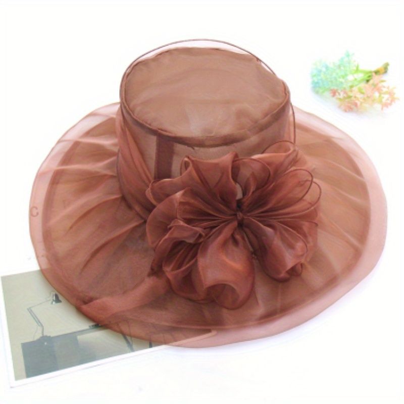 Foldable Flower Organza Sun Hat Solid Mesh Breathable Travel Beach Hats