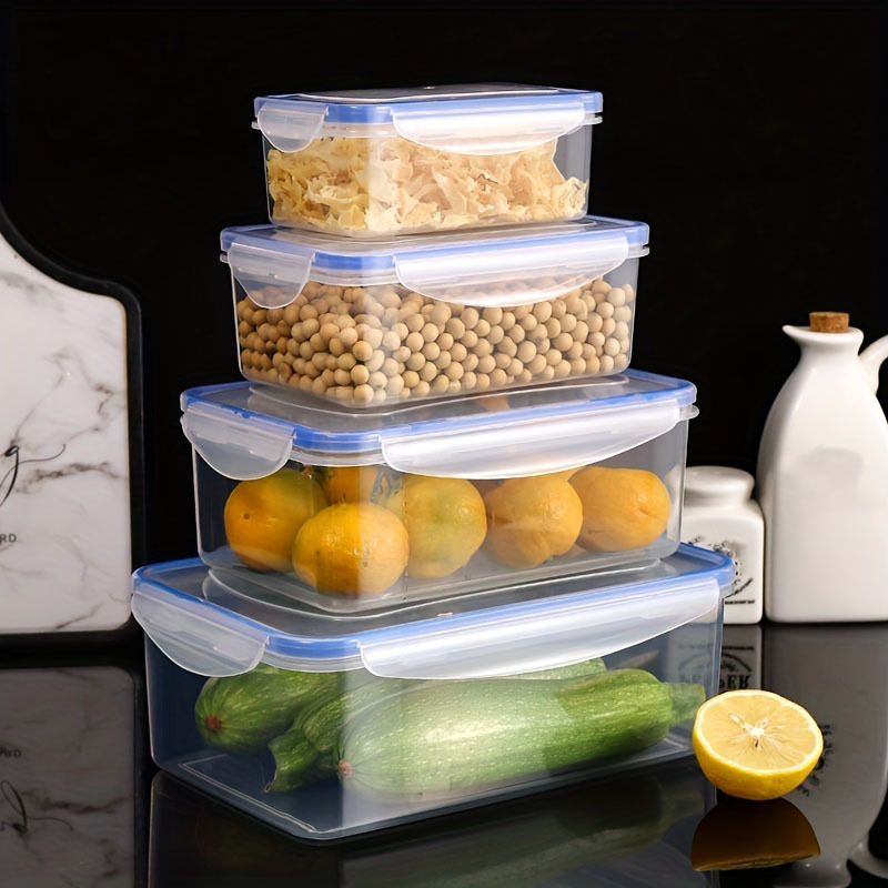 4pcs Airtight Rectangular Food Storage Container, Refrigerator Rectangular  Fresh-keeping Boxes, Microwave Heat-resistant Plastic Lunch Box, Meal Box