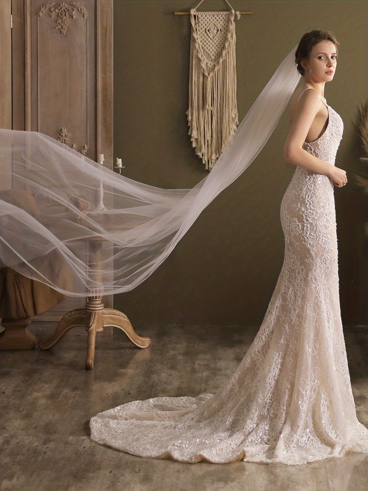 As Seen in Brides, Floor Length Veil, Simple Wedding Veil, Single