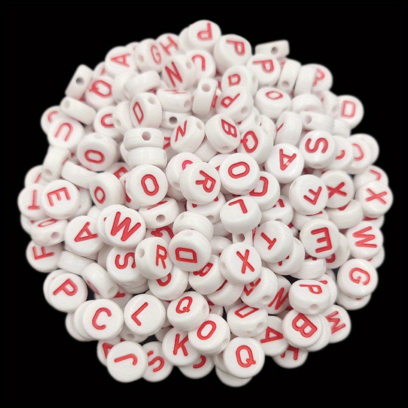 Clear letter with RED letters alpahabet Beads Round Acrylic 7mm