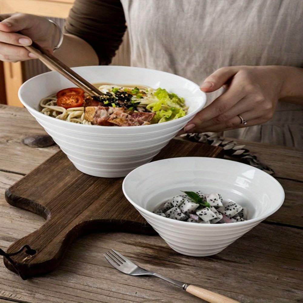 Large Ceramic White Threaded Salad Bowl Noodle Bowl Soup - Temu