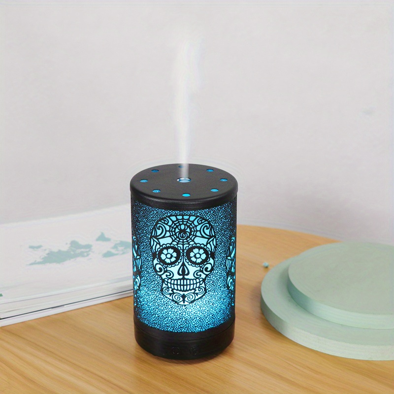 1pc 100ml 3 4oz 7 colors creative skull essential oil diffuser metal aromatherapy ultrasonic cool mist humidifier with led mood light and waterless auto off perfect for home office and gifting details 6