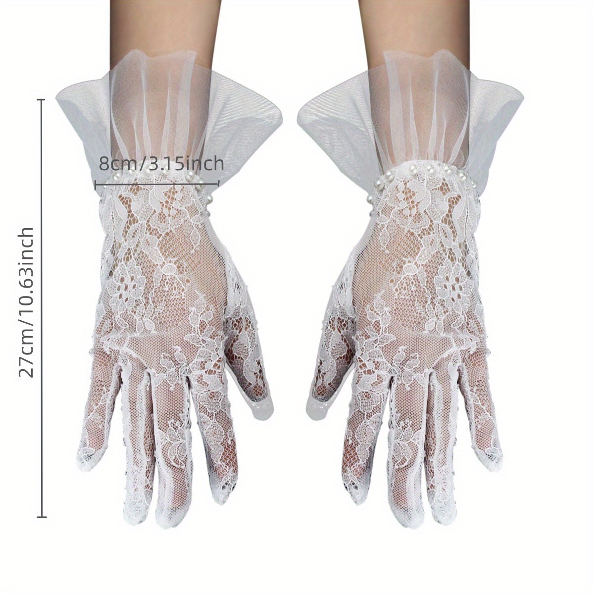 White Lace Floral Short Gloves Inlaid Faux Pearl Lace - Temu