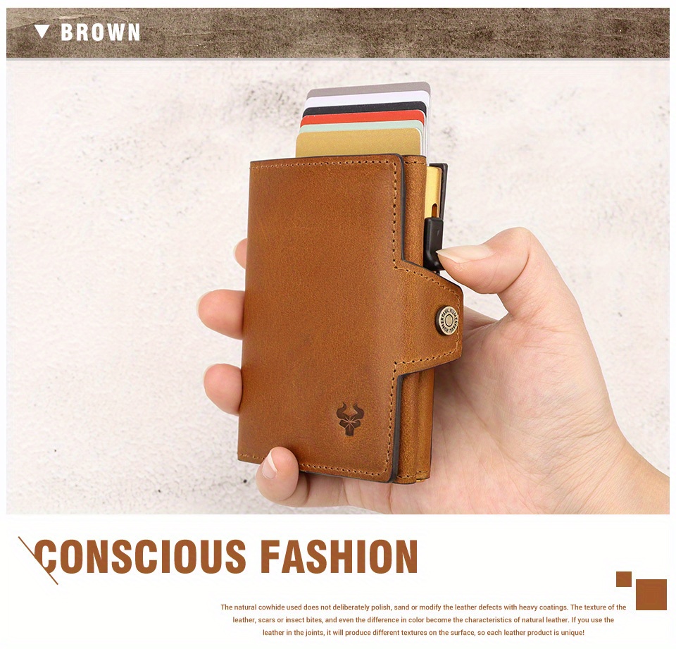 Paul Foreign Trade Oil Wax Crazy Horse Cowhide Coin Pocket Automatic Card RFID Metal Card Box Leather Card Bag