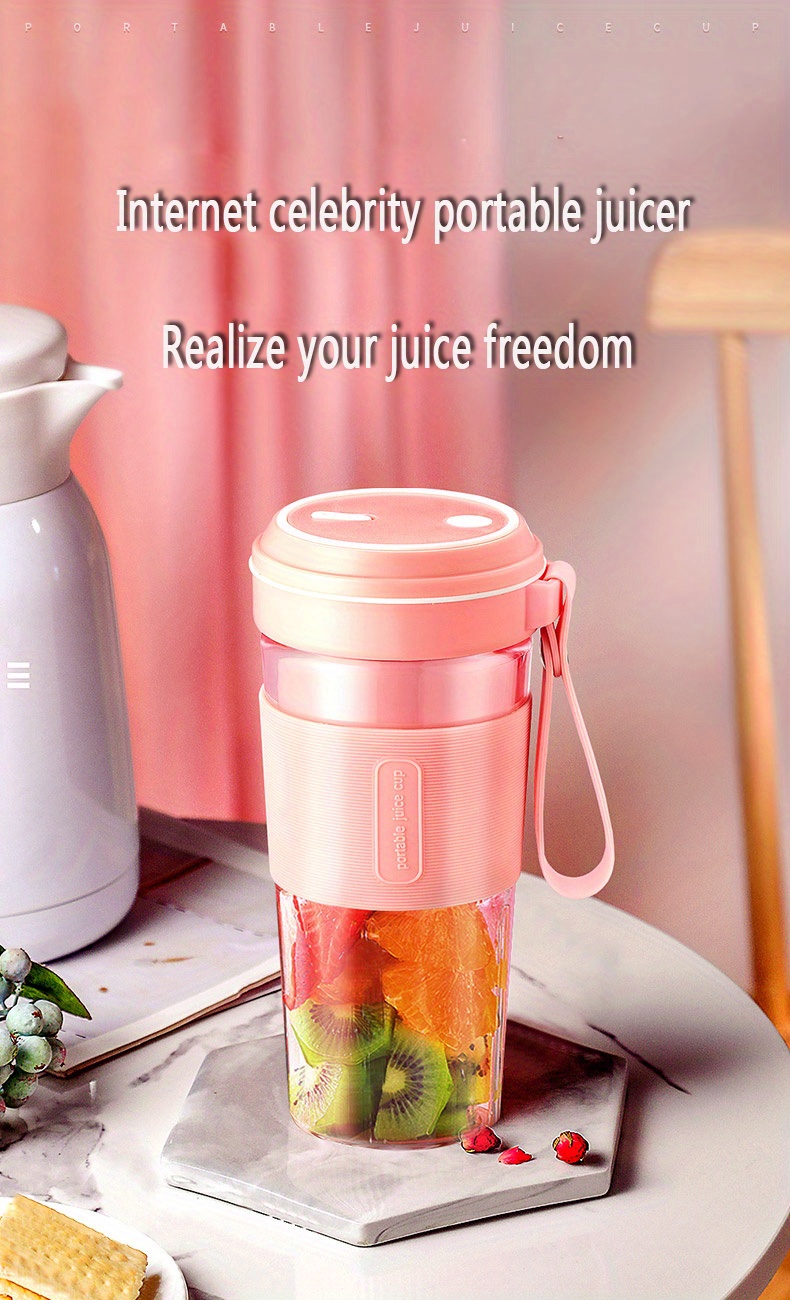 1pc, Portable Juicer, Juice Machine, Blender, USB Rechargeable Mini Juice Blender, Ice Crusher, Multifunctional Small Travel Smoothie Blender, Suitable For Home, Office, Outdoor, 300ml Capacity, Pink And Green Optional details 0
