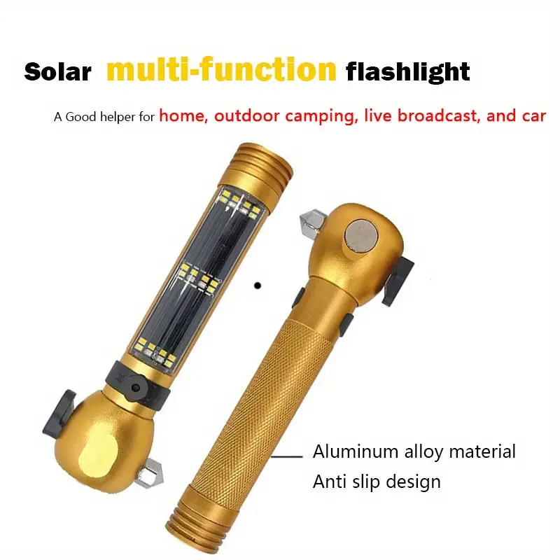 solar car multi function flashlight emergency light with power bank compass safety hammer rope cutter magnet mosquito repellent lamp for outdoor camping hiking details 6