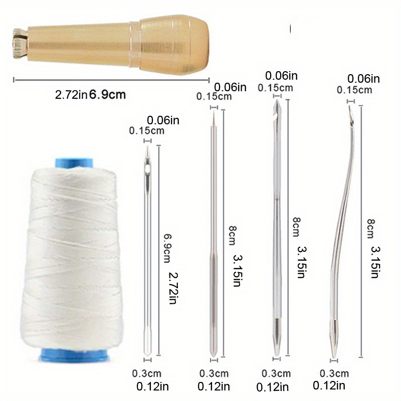 Juego de punzones para coser de puntada de cuero, hilo trenzado encerado,  agujas de coser, kit de herramientas de reparación de artesanía de cuero