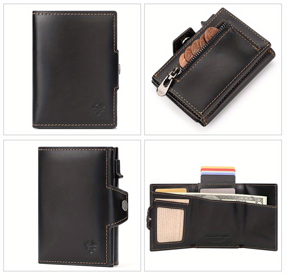 Paul Foreign Trade Oil Wax Crazy Horse Cowhide Coin Pocket Automatic Card RFID Metal Card Box Leather Card Bag