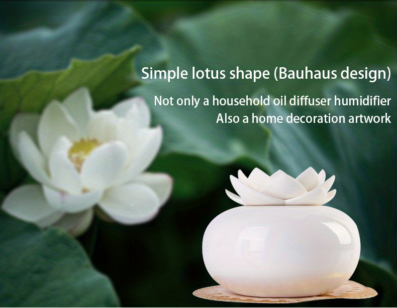 1pc 200ml ceramic lotus aroma essential oil diffuser ultra quiet humidifier for home and office use touch switch purifying air and hydrating device perfect for yoga and spa enhance your mood and relaxation details 1