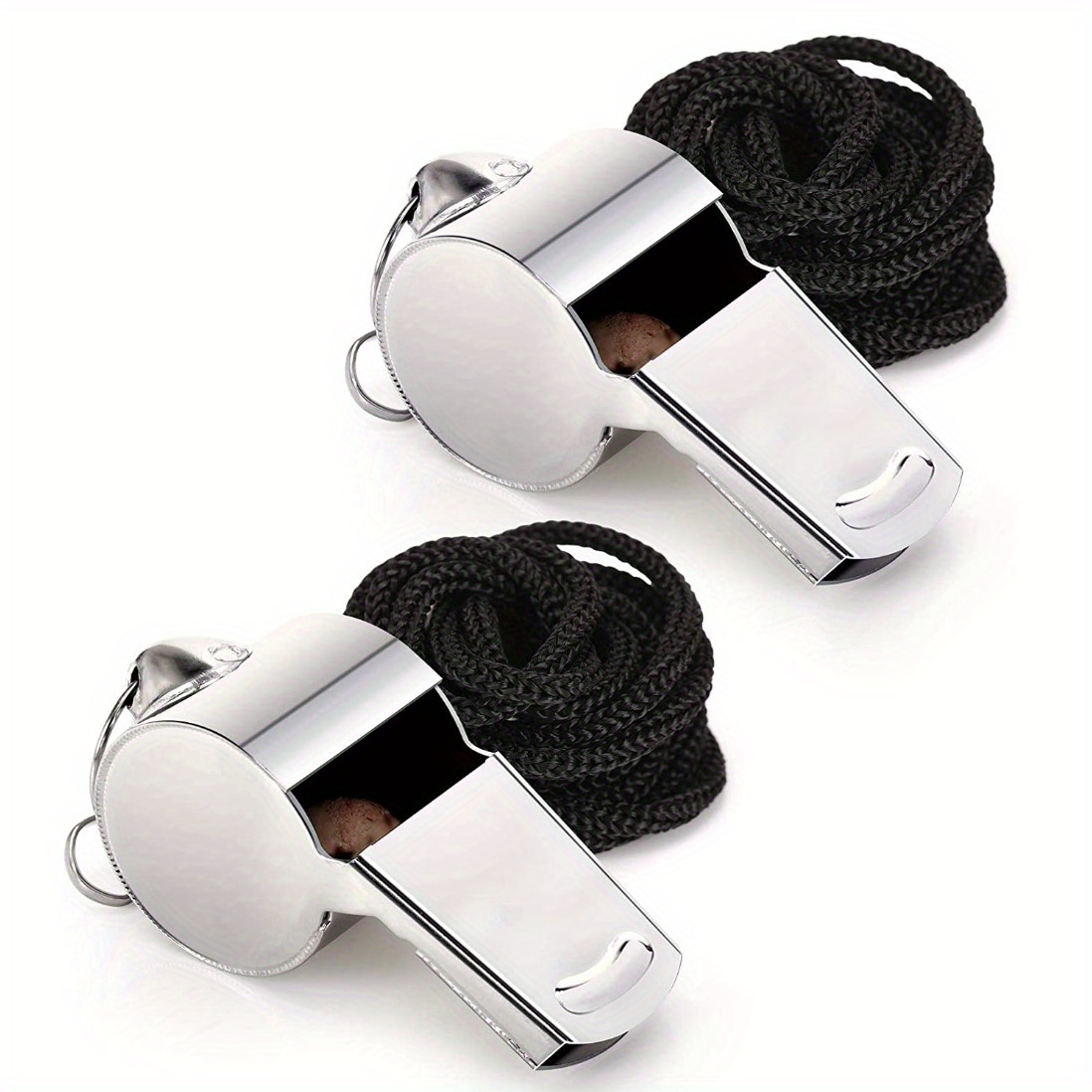 2 Round Mouth Whistles, Stainless Steel Ultra-loud Sports Whistles With Lanyards, Perfect For Referees, , Outdoor Sports, Hiking, And Climbing