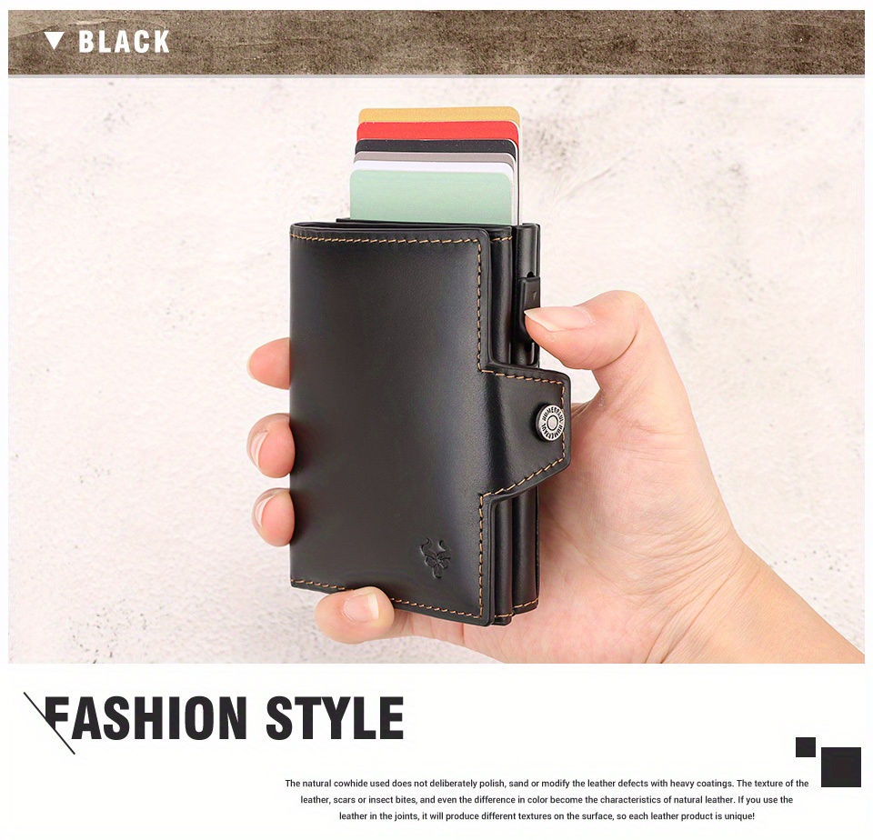 Paul Foreign Trade Oil Wax Crazy Horse Cowhide Coin Pocket Automatic Card RFID Metal Card Box Leather Card Bag