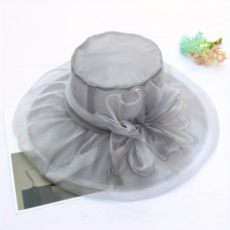 Foldable Flower Organza Sun Hat Solid Mesh Breathable Travel Beach Hats