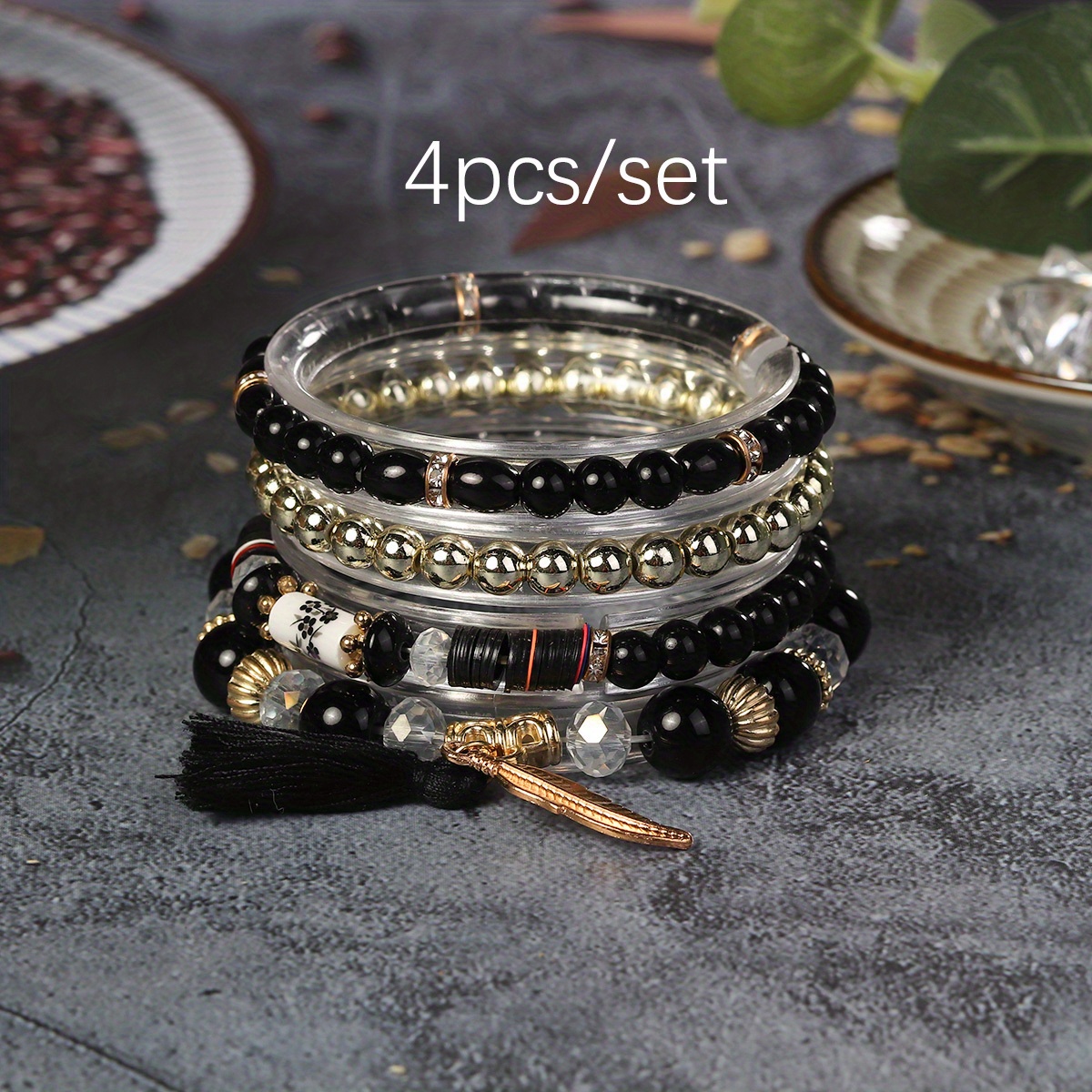 6pcs/Set Bohemian Vintage Handmade Beads Elastic Bracelets, Women's Holiday  Style Beads Bracelet Combination