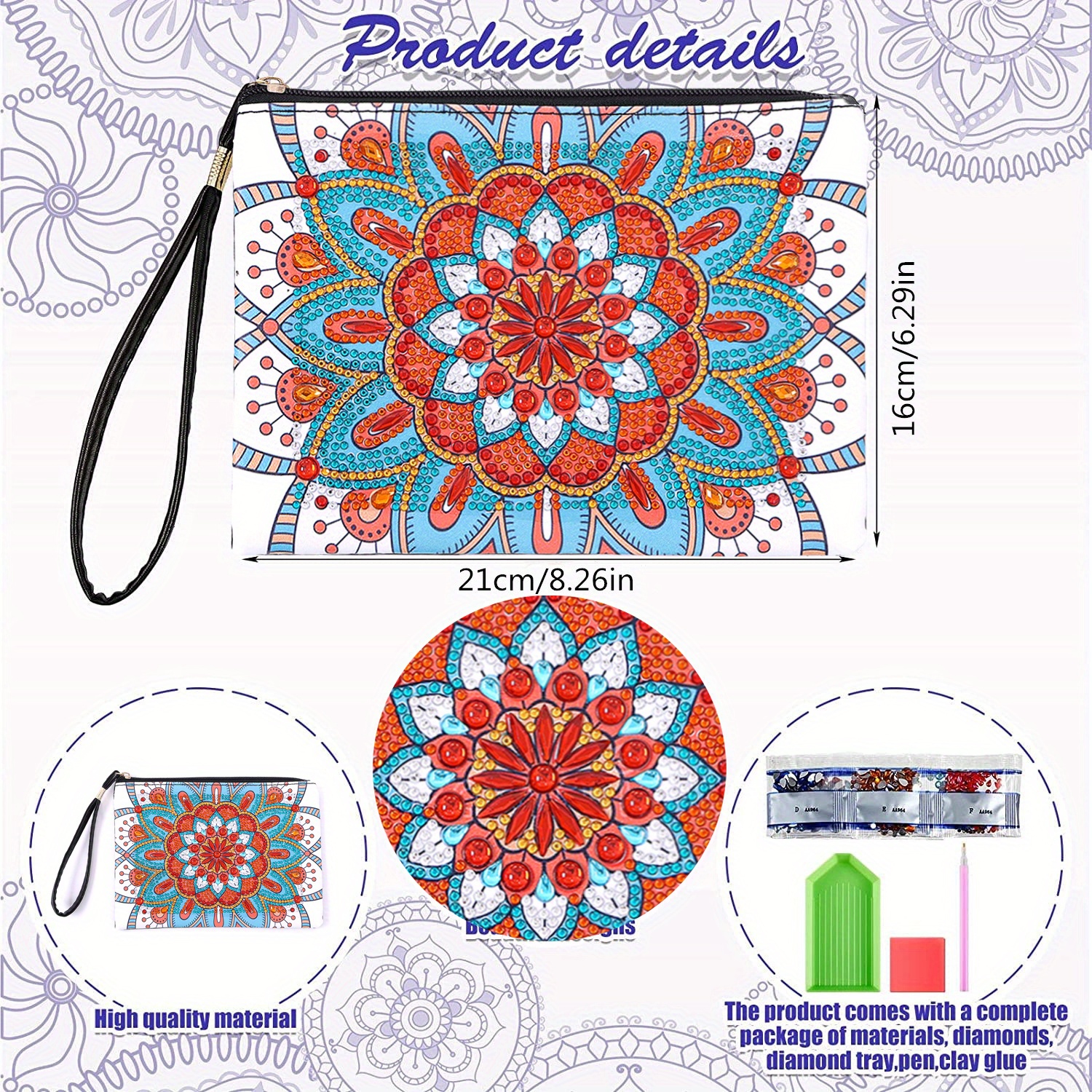 Mandala Painting Kit Floral Style Diy Diamond Painting Handbag 5d Diy  Diamond Painting Clutch Handbag Handmade Diamond Art Wristband Clutch Bag  With Zipper - Temu United Kingdom