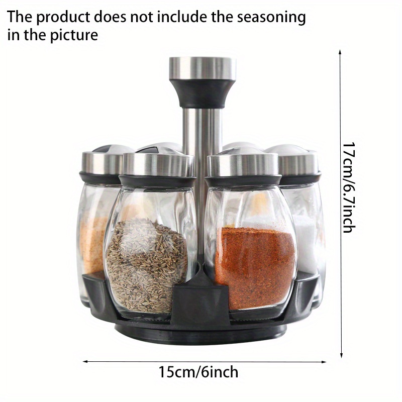 1 Set, Revolving Spice Rack With 6 Spice Jar, Seasoning Bottle Organizer  Holder, 360° Rotation Shelf Tower Set With 6 Glass Spice Containers Jars For