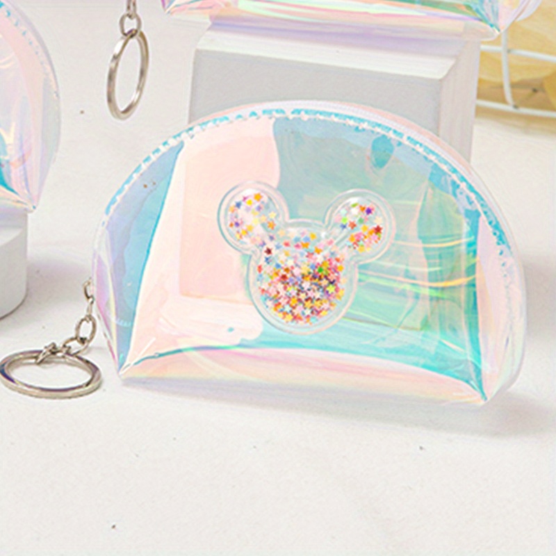 Mini Coin Purse Keychain Colorful Zipper Coin Pouch Bag Keyring Holographic  Car Key Holder Stylish Earphone Case (01: Rabbit)