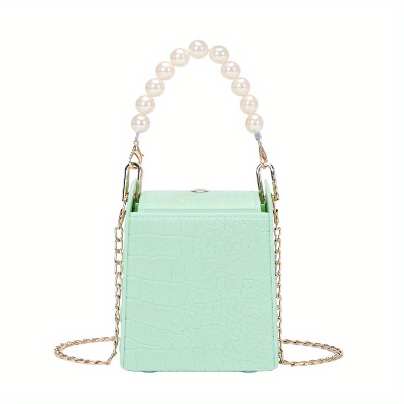 PVC Crossbody Coin Purse Fashion Mini Handbags Crocodile Pattern Pearl  Handbag Plastic Small Chain Jelly Bag For Girl