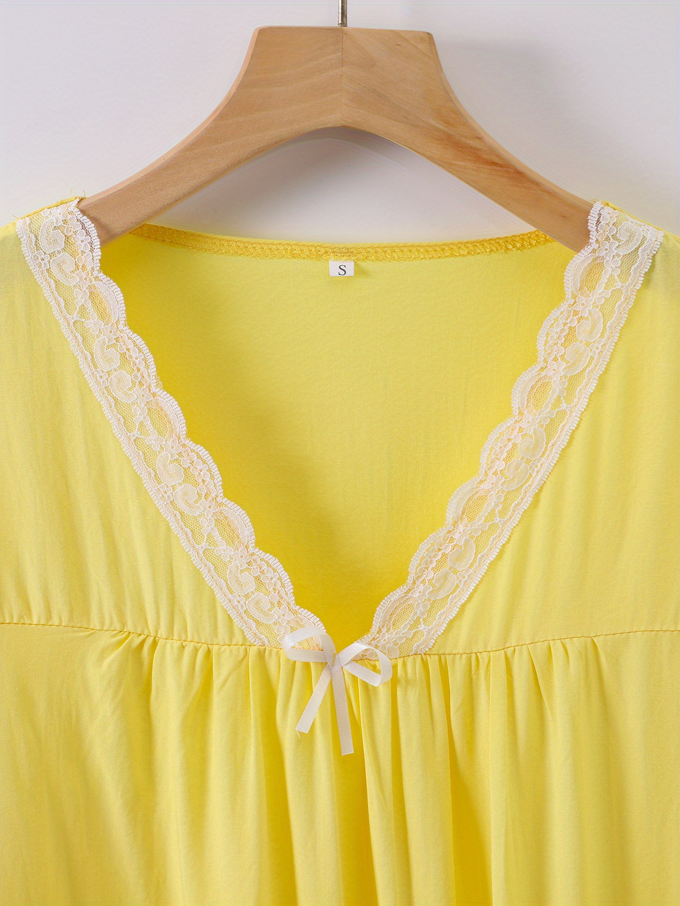 Lace Trim Princess Nightdress, Sweet & Cute Short Sleeve V Neck Sleep