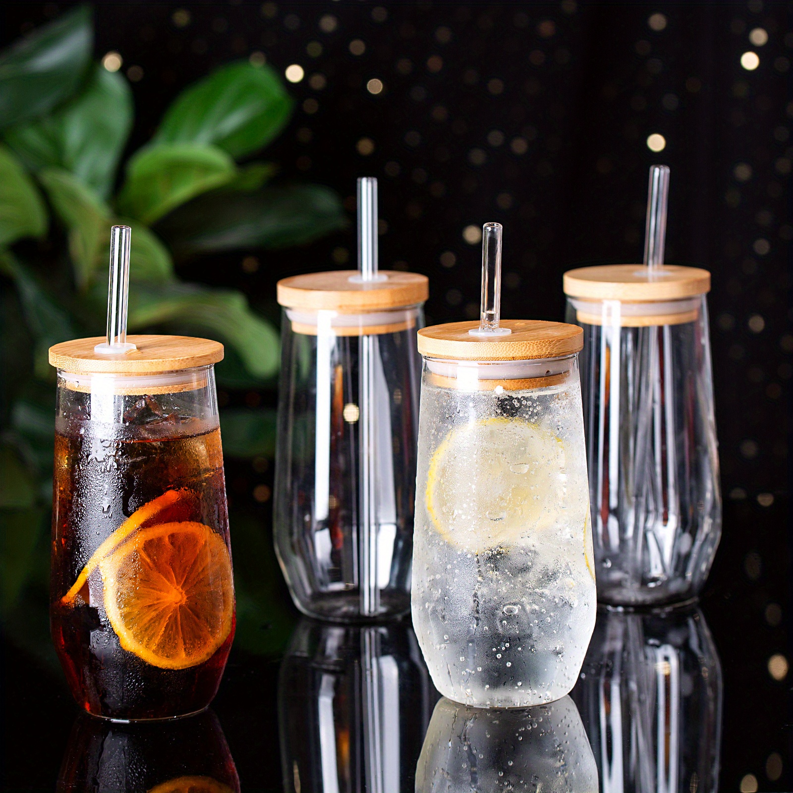 Drinking Glasses With Bamboo Lids And Glass Straw Set Can - Temu