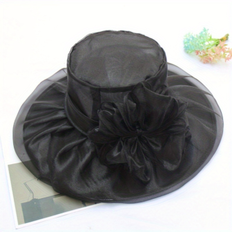 Foldable Flower Organza Sun Hat Solid Mesh Breathable Travel Beach Hats