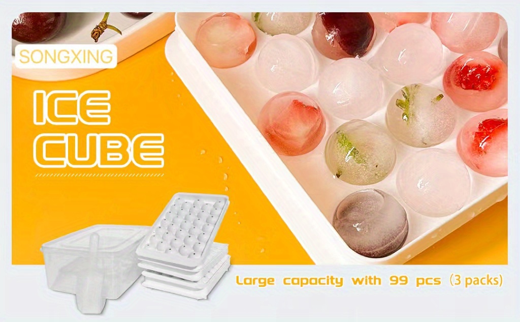Round Ice Cube Tray with Lid Ice Ball Maker Mold for Freezer with Container  Mini Circle Ice Cube Tray Making 99PCS Sphere Ice Chilling Cocktail Whiskey  Tea Coffee 