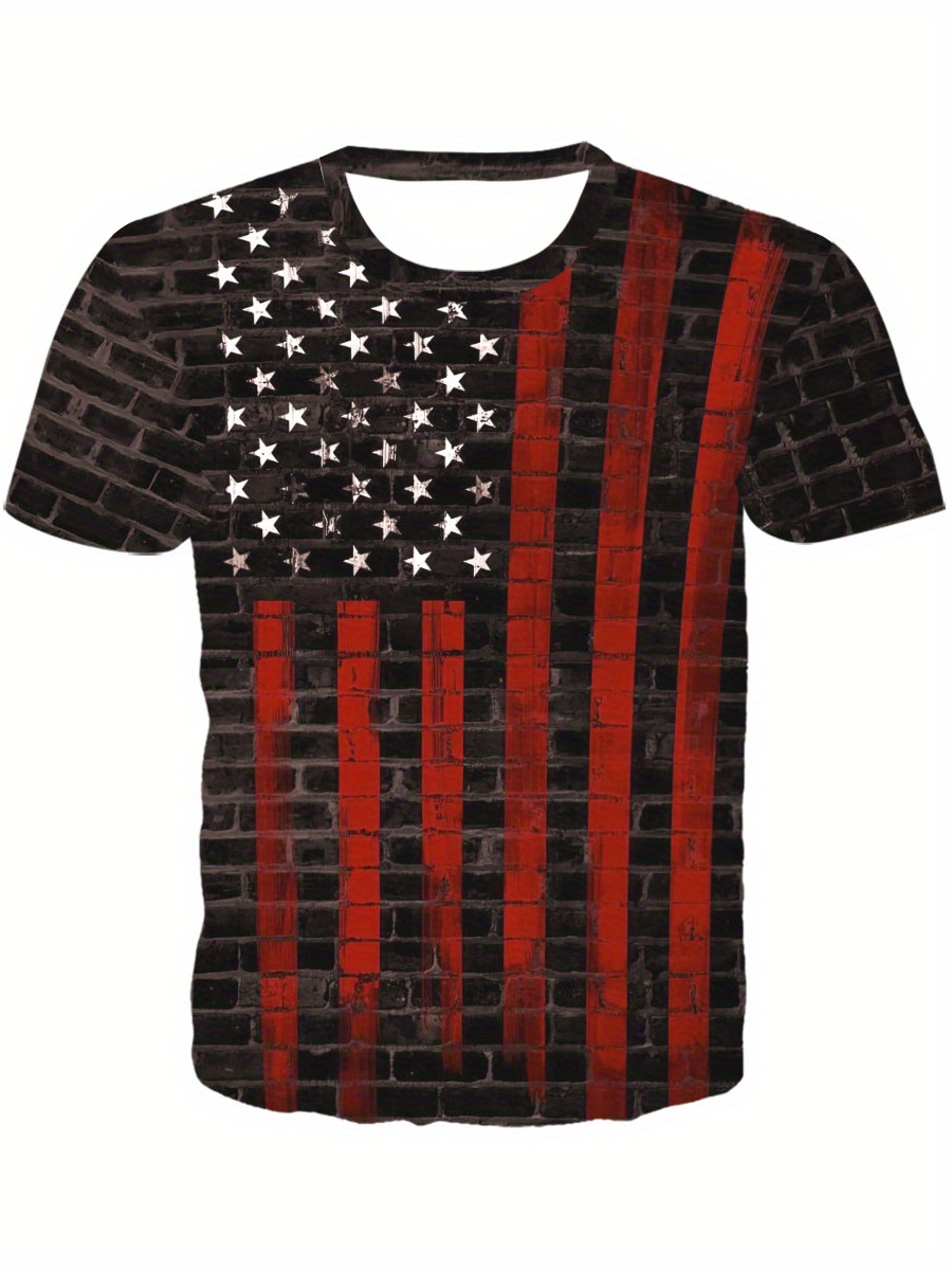 Usa Flag Print Men's Novelty T shirt Perfect Independence Temu New