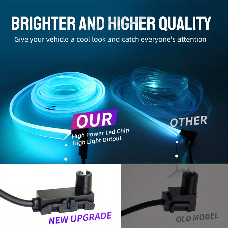 EL fil LED de voiture de l'intérieur des feux de bande, 5 en 1 23 FT Néon  USB élogieux sur le fil électroluminescent feux avec effet stroboscopique  6mm du bord de couture