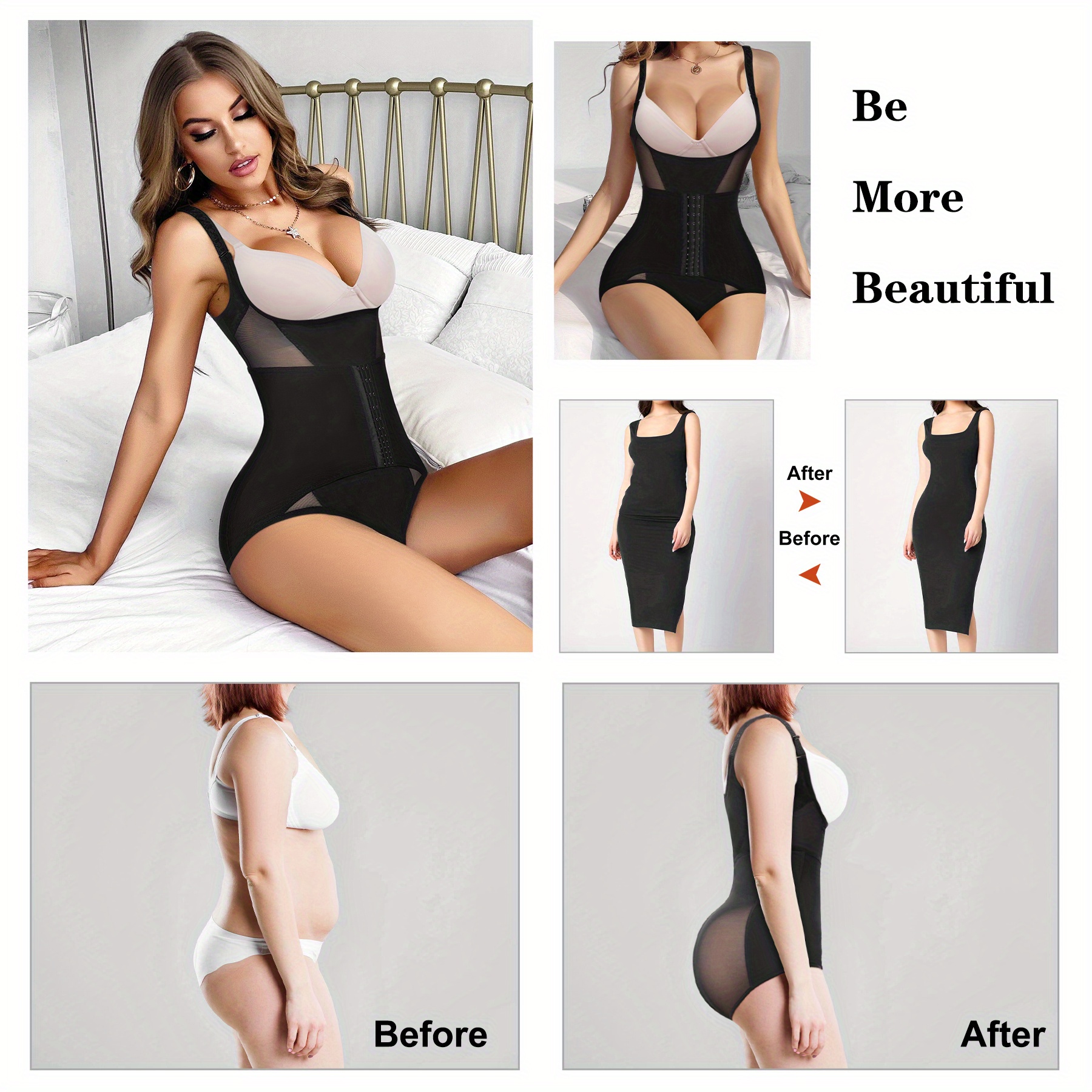 Contrast Mesh Tight Bodysuit, Tummy Control Butt Lifting Open Bust Body  Shaper, Women's Underwear & Shapewear