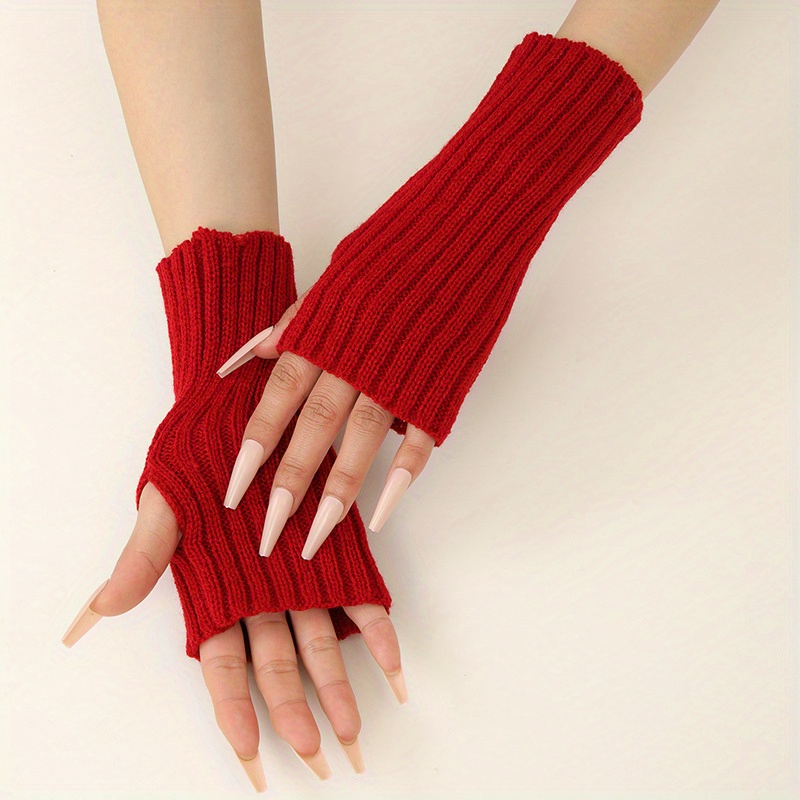 Casual Long Fingerless Gloves Warm Arm Sleeve Knitted Gloves Women