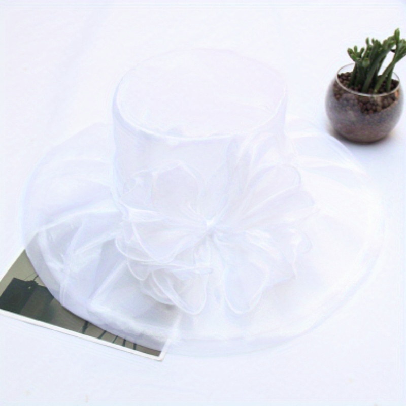 Foldable Flower Organza Sun Hat Solid Mesh Breathable Travel Beach Hats