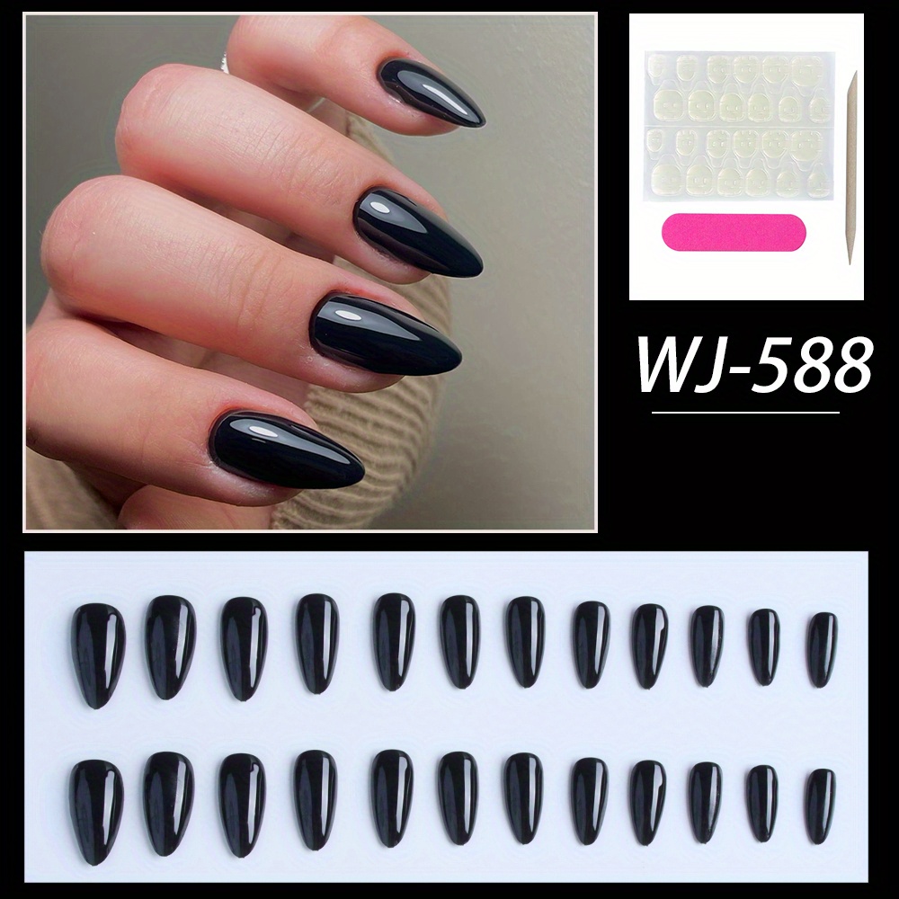 black almond press on nails meidum fake nails glossy false nails for women and girls 24 pcs halloween nails details 5