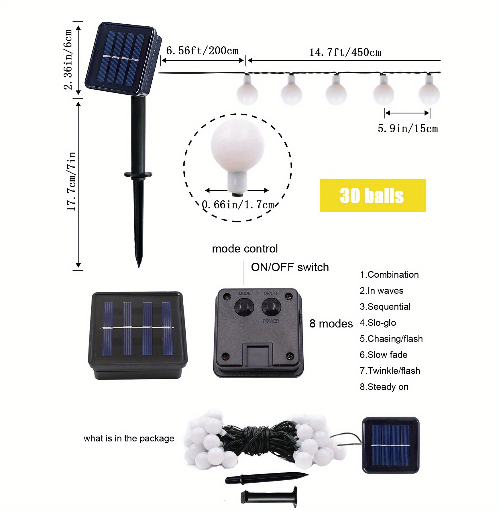 Outdoor Solar String Lights Waterproof Ball Lights Starry - Temu