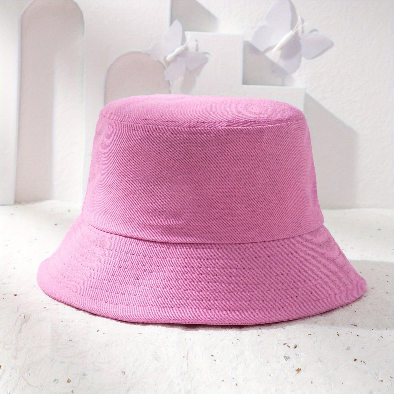 Sweet Checkered Pink Bucket Hat for Women Men Summer Fisherman Hat