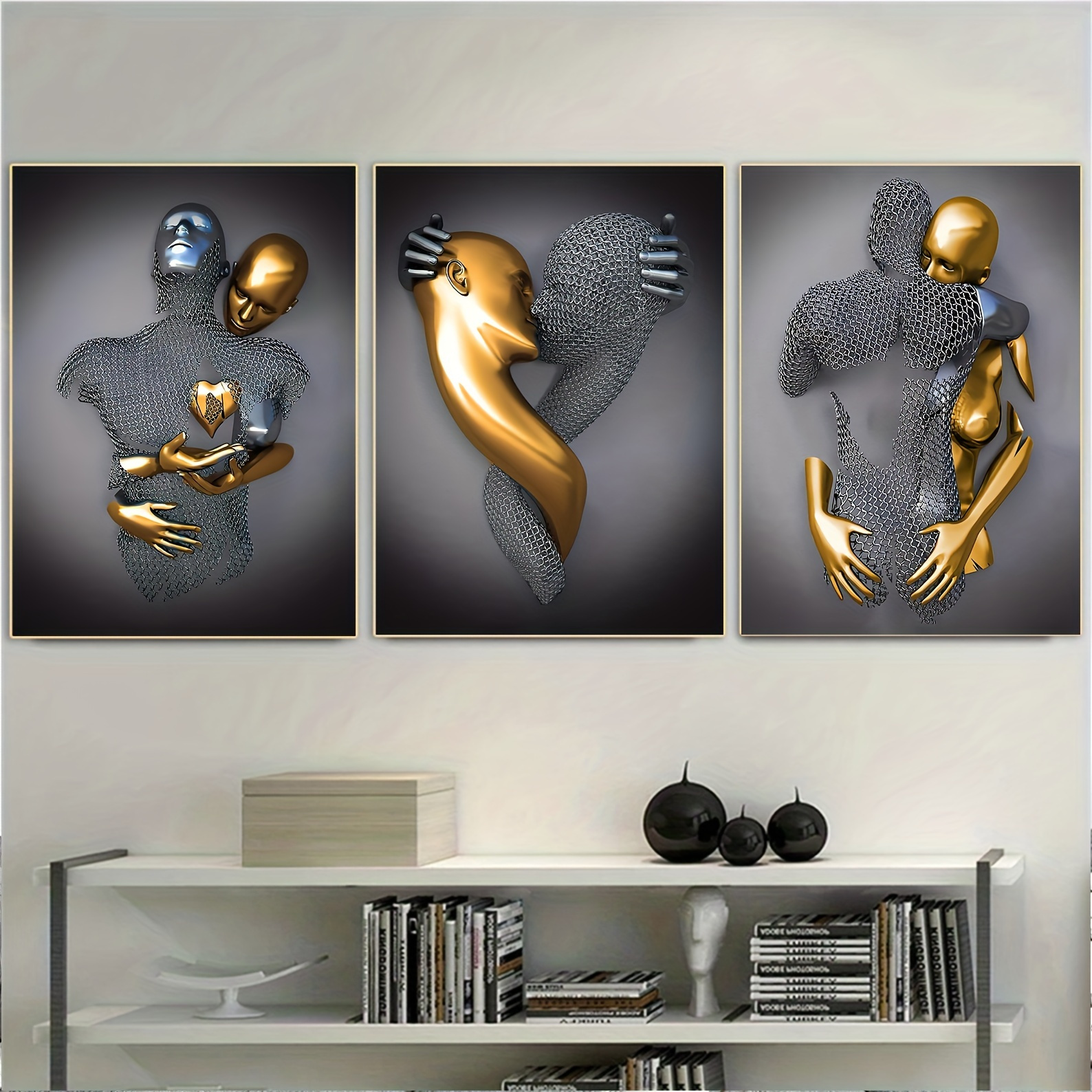 Canvas Poster Modern Art Love Heart 3d Wall Art Metal - Temu