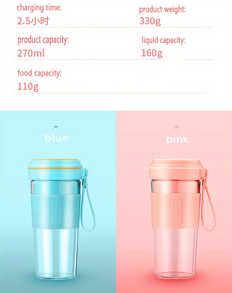 1pc, Portable Juicer, Juice Machine, Blender, USB Rechargeable Mini Juice Blender, Ice Crusher, Multifunctional Small Travel Smoothie Blender, Suitable For Home, Office, Outdoor, 300ml Capacity, Pink And Green Optional details 13