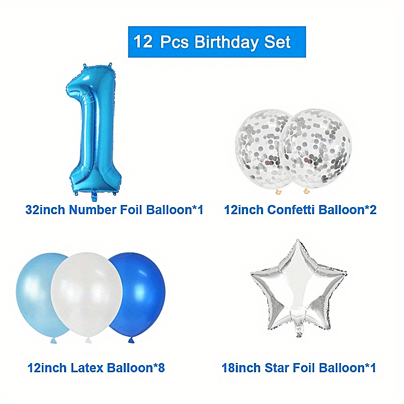 1 year Boy Birthday First Birthday Baby Shower Boy Decorations Blue Latex  Balloons Confetti Set Birthday Party Decorations Kids