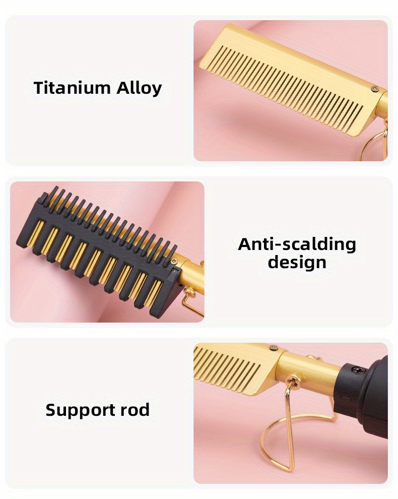 electric hot comb professional hair straightener heat ceramic press comb multifunctiona curling and straightening dual purpose hair straightening comb details 5