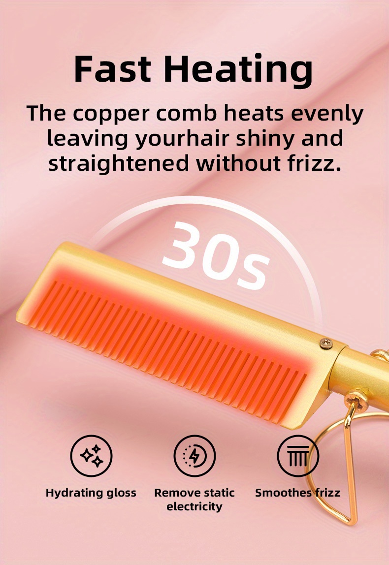 electric hot comb professional hair straightener heat ceramic press comb multifunctiona curling and straightening dual purpose hair straightening comb details 1